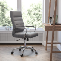 Flash Furniture GO-2286H-GR-GG High Back Gray LeatherSoft Executive Swivel Office Chair with Chrome Frame and Arms